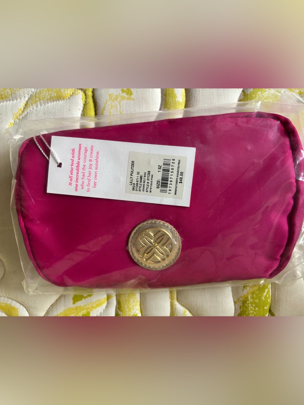 Lilly Pulitzer Hot Pink Cosmetic Pouch with Gold Medallion